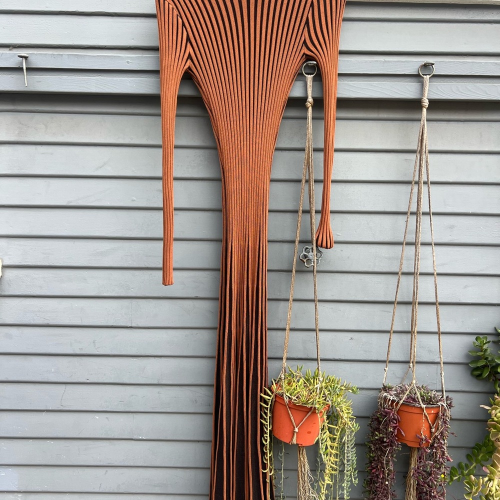STAUD Brown and Black Striped Maxi Dress